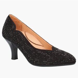 L'Amour Des Pieds Womens Bambell Leather Pumps Black Raindrop Rhinestone Sz 8